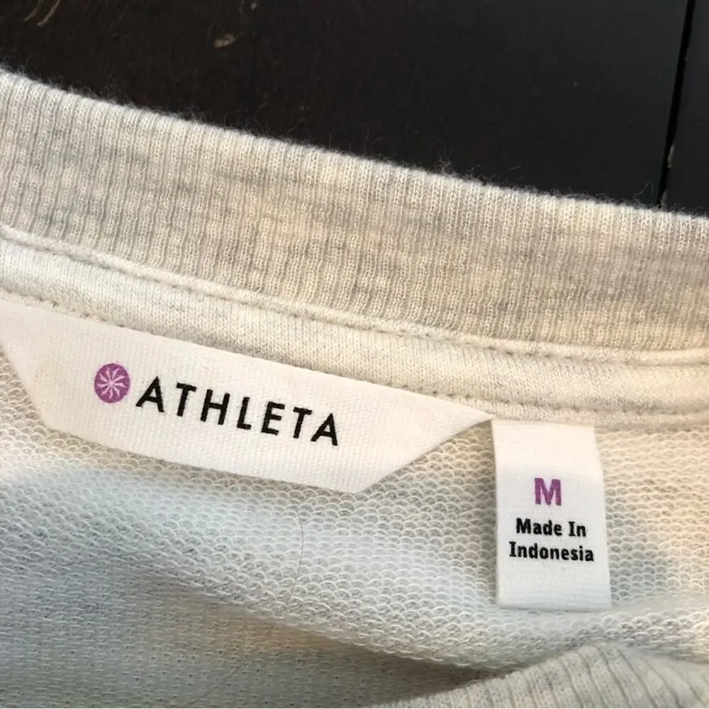 Athleta oatmeal white striped knit tunic asymmetrical hem dress size Medium